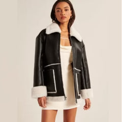 Black Women B3 RAF Aviator Brown Flight Shearling Leather Jacket