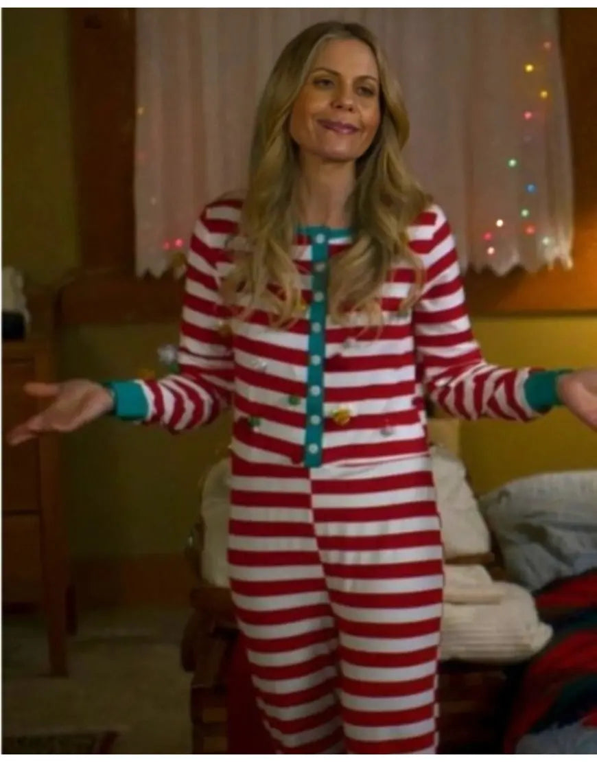 A Christmas Less Traveled 2024 Candace Cameron Striped Jumpsuit - California Jacket
