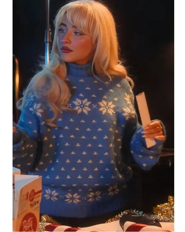A Nonsense Christmas with Sabrina Carpenter 2024 Sabrina Carpenter Blue Sweater - California Jacket