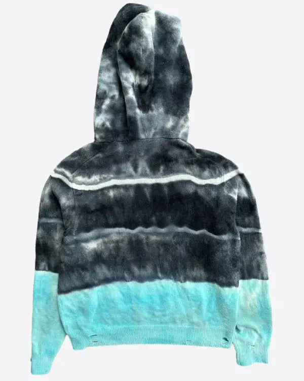 Black & Blue Tie-Dye Cashmere Distressed Hoodie - California Jacket