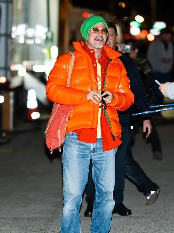 Wolfs 2024 Brad Pitt Orange Puffer Jacket - California Jacket