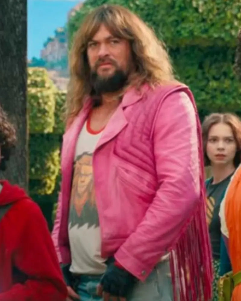 A Minecraft Movie 2025 Jason Momoa Pink Leather Fringe Jacket - California Jacket