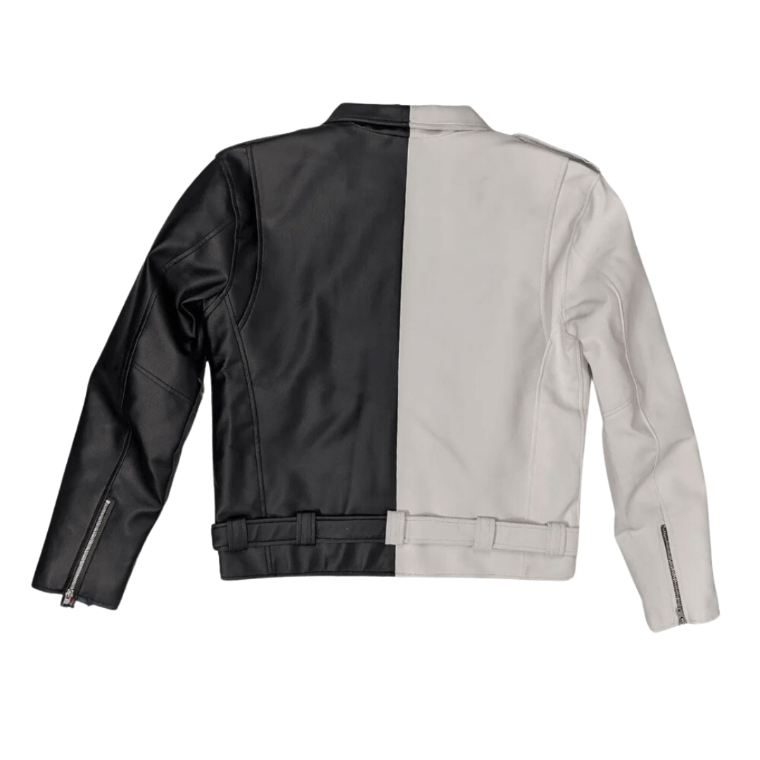 Half Black Half White Biker Leather Jacket