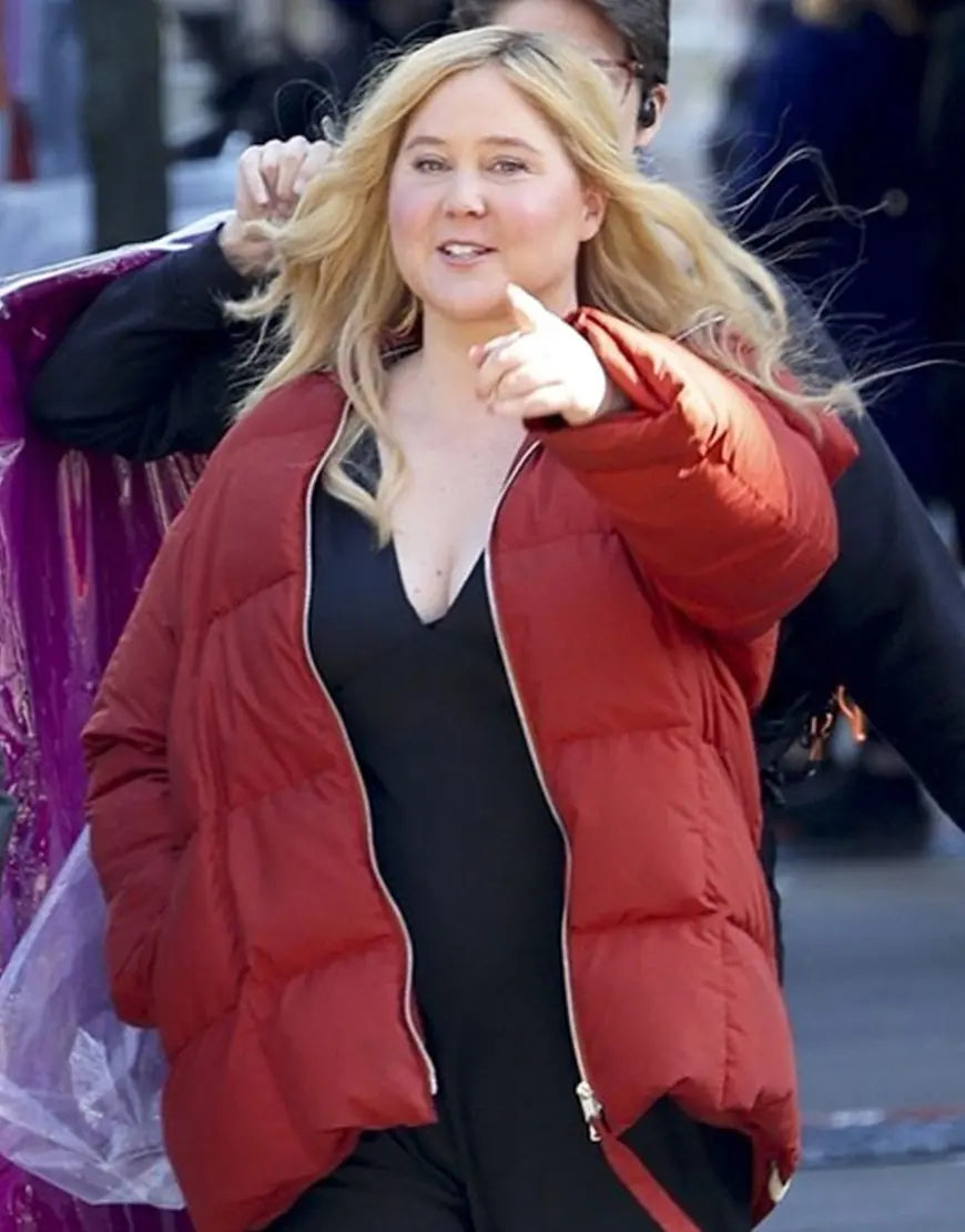 Kinda Pregnant 2025 Amy Schumer Red Puffer Hooded Jacket - California Jacket