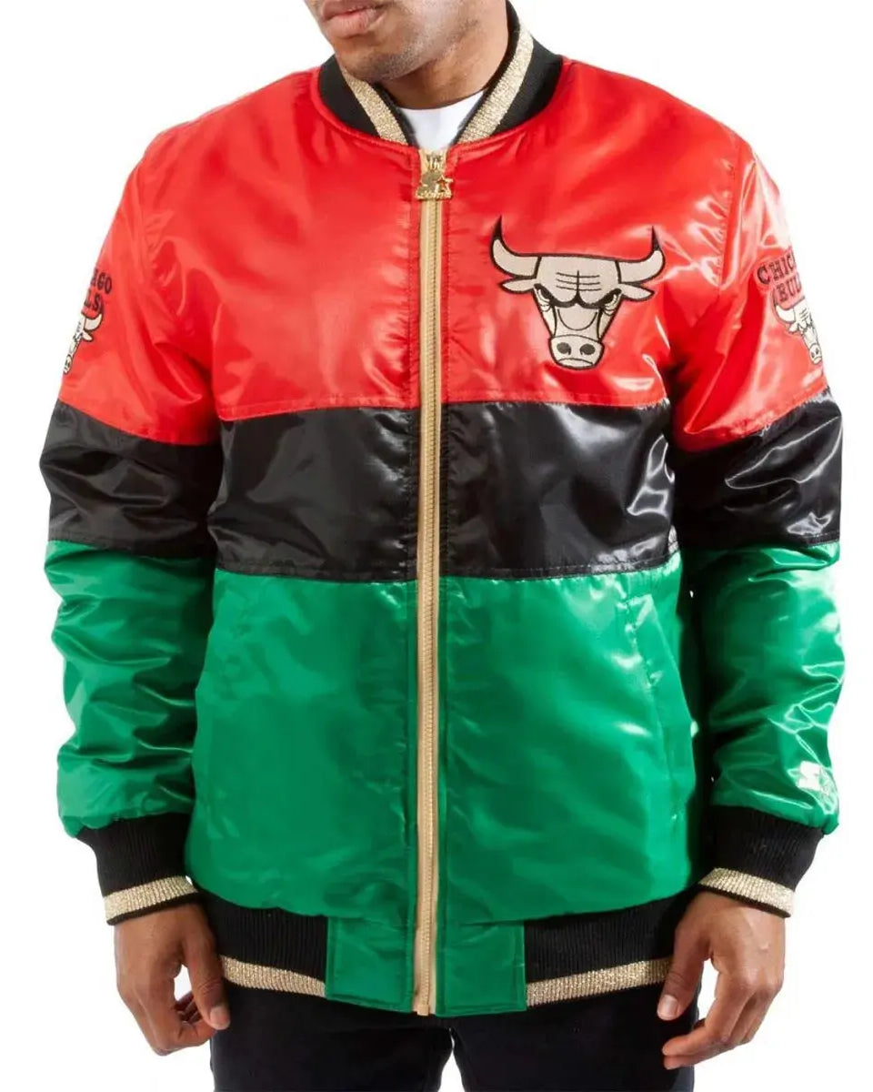 75th Anniversary Chicago Bulls Color Block Satin Jacket Our Premium Leather Jacket Gives You Timeless Style