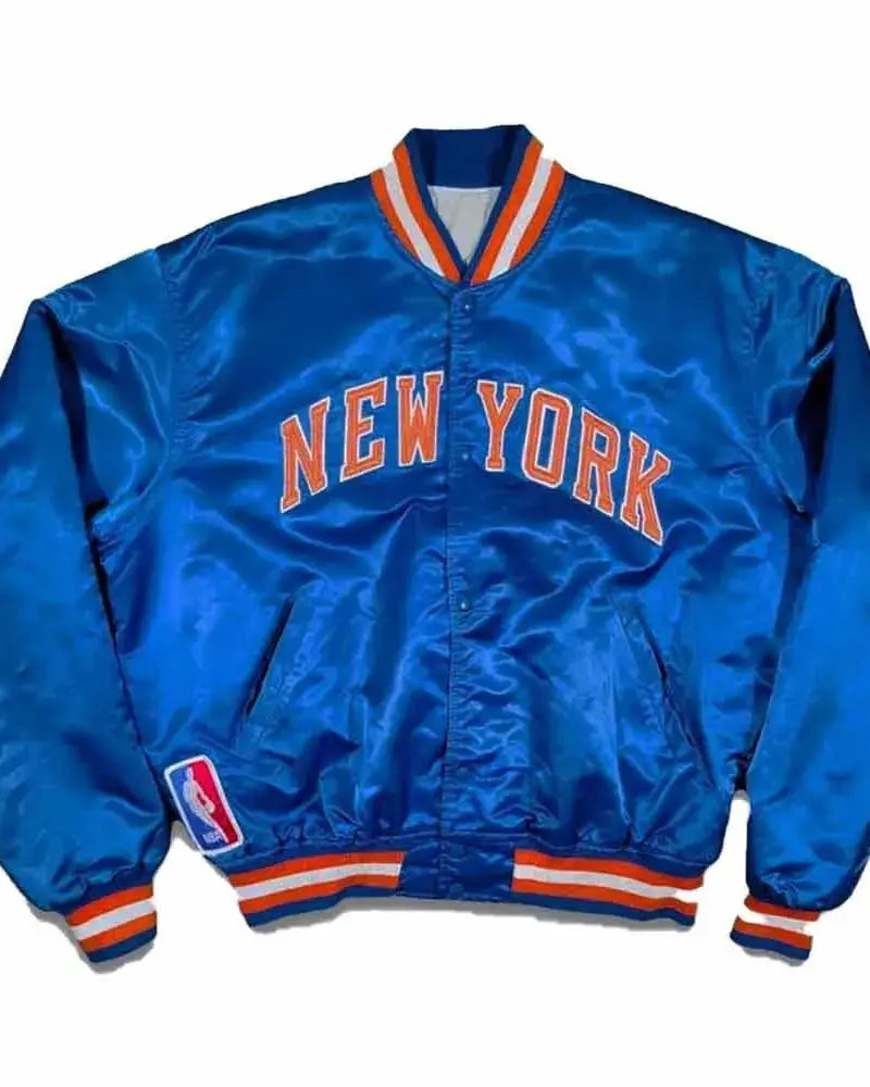 90’s New York Knicks Bomber Blue Satin Jacket - California Jacket