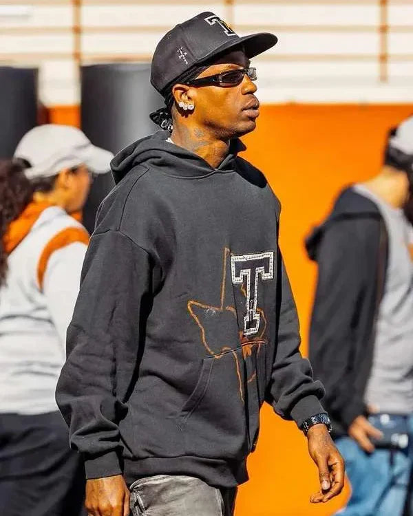 Travis Scott University Of Texas Black Hoodie - California Jacket