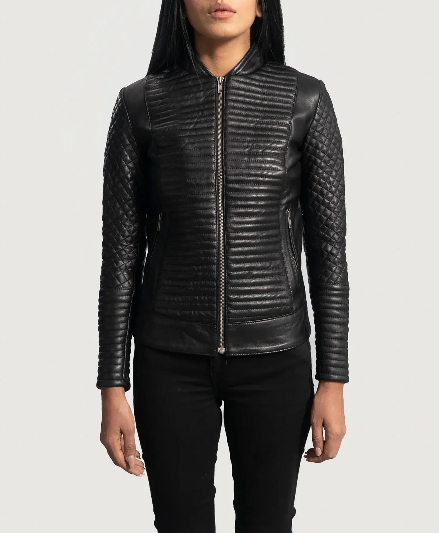Women Quilted Black Leather Biker Jacket