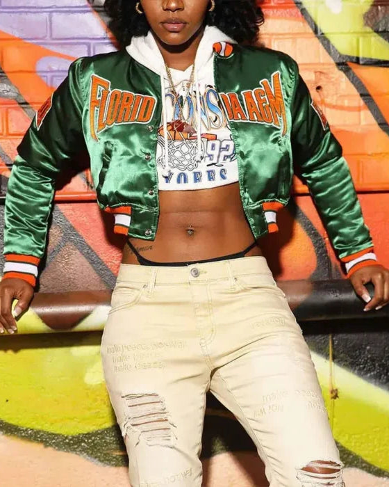 Women’s Florida A&M University Green Satin Jacket - California Jacket