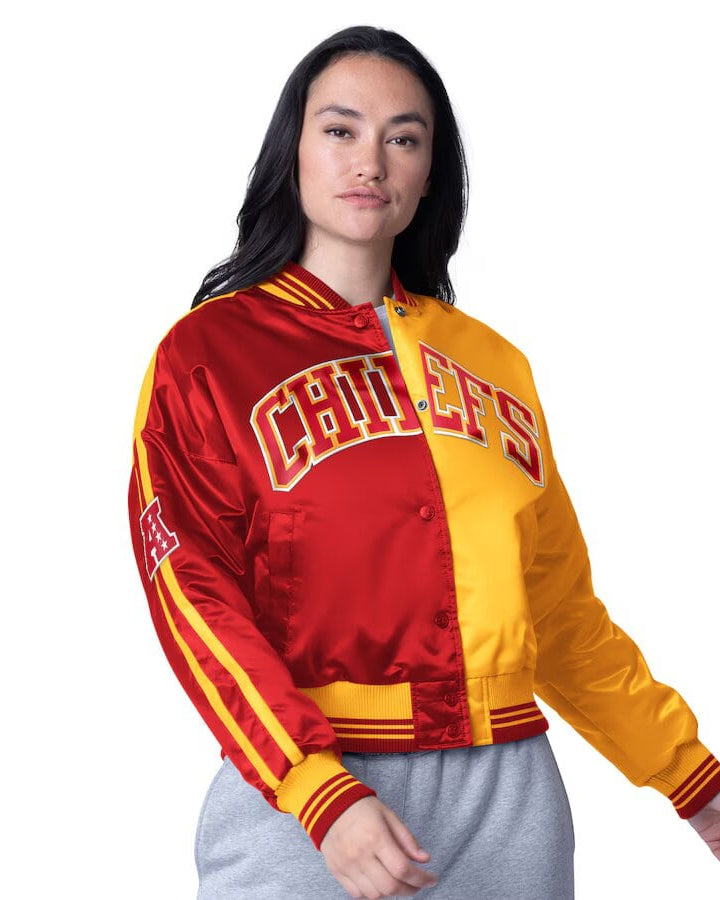 Women's Starter Red/Gold Kansas City Chiefs Zone Blitz Cropped Full-Snap Satin Jacket - California Jacket