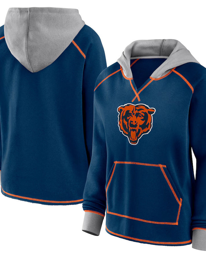 Women's Chicago Bears Navy Boom Fleece Pullover V-Neck Hoodie - California Jacket