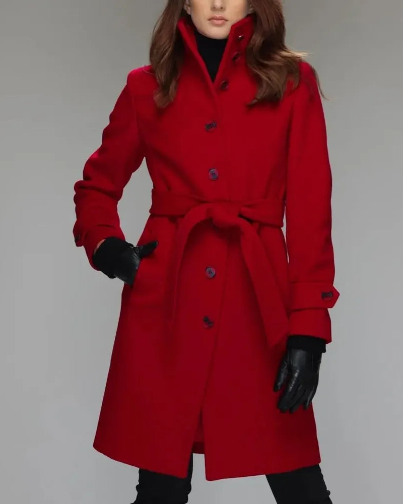 Women’s Stand Collar Brenna Red Wool Coat - California Jacket