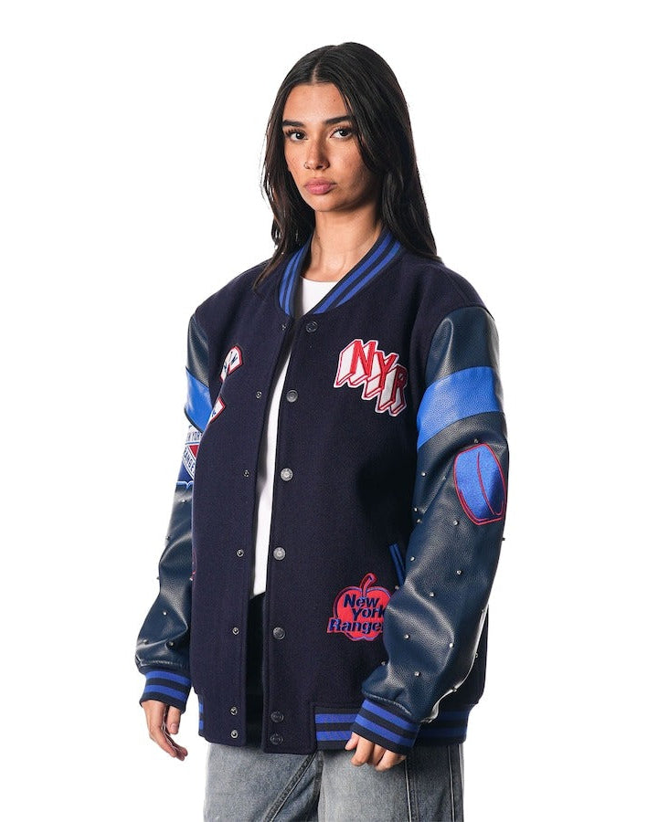 Women's New York Rangers The Wild Collective Blue Full-snap Varsity Jacket - California Jacket