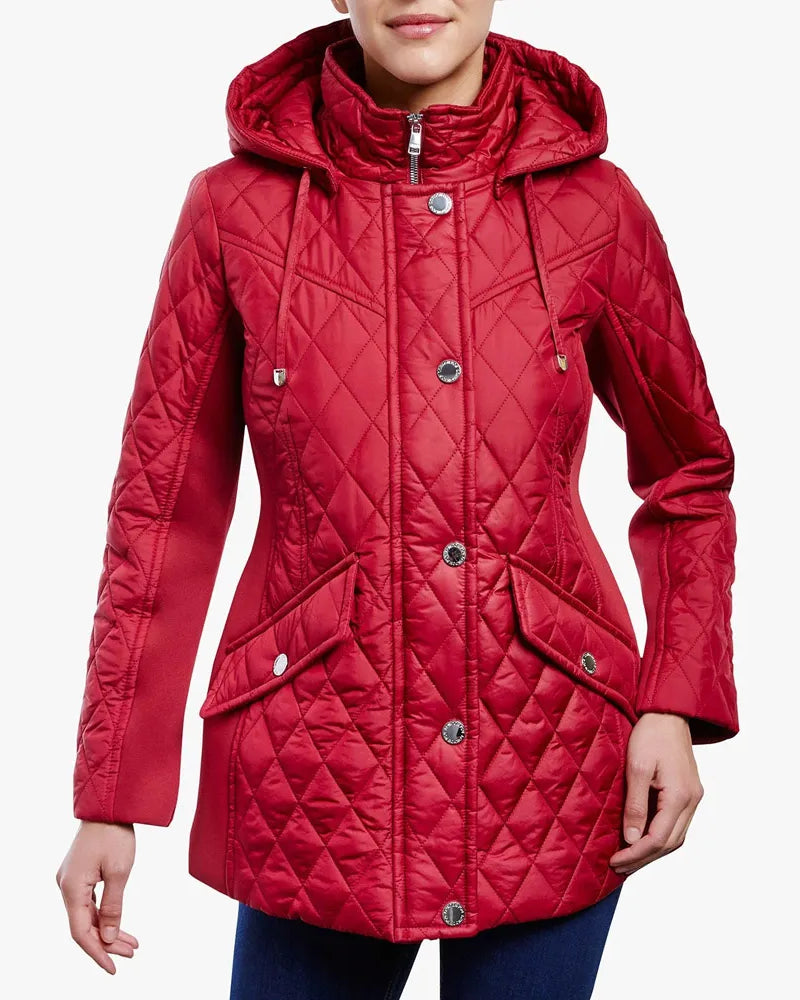Women’s Zip Front Diamond Quilted Hooded Jacket - California Jacket