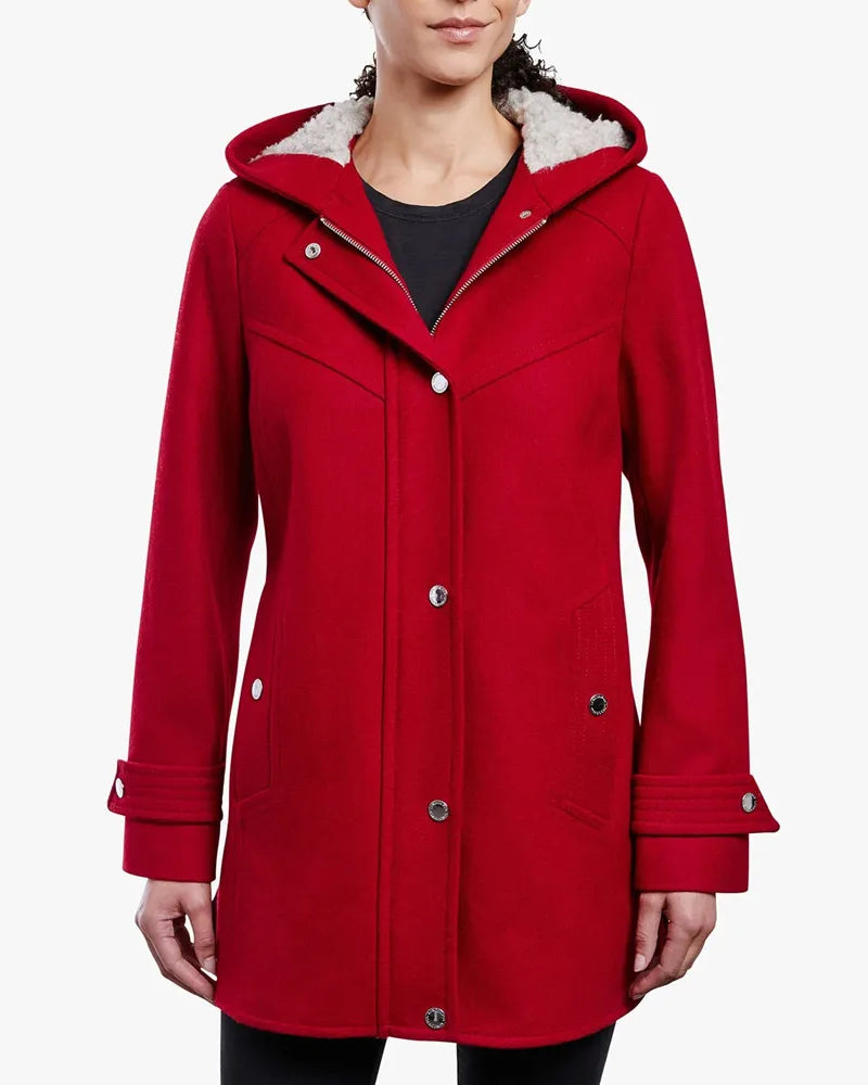 Women’s Zip Front Wool Sherpa Hooded Coat - California Jacket